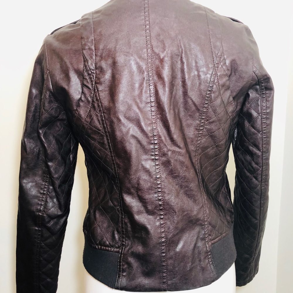 Guess Chocolate Leather Jacket with Gold Accents - Picture 4 of 5